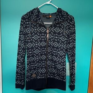 Geometric Pattern Zip-Up Hoodie - Navy & Light Blue